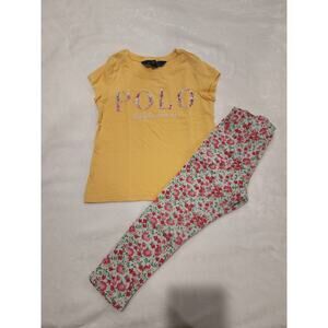 Polo Ralph Lauren Yellow Logo Tee & Floral Leggings Sz 4/4T